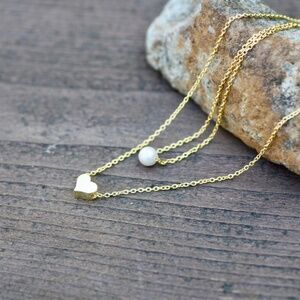 New Heart Pearl Necklace Handmade 14k Gold over Sterling Silver